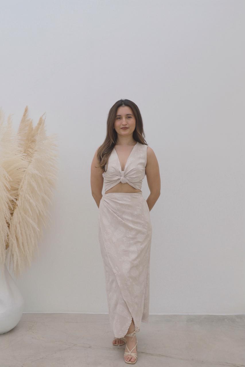 SET FALDA HALI / BLUSA SIRENA - BEIGE FLOREADO