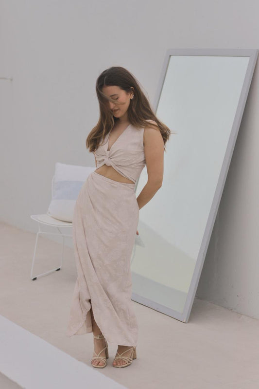 SET FALDA HALI / BLUSA SIRENA - BEIGE FLOREADO