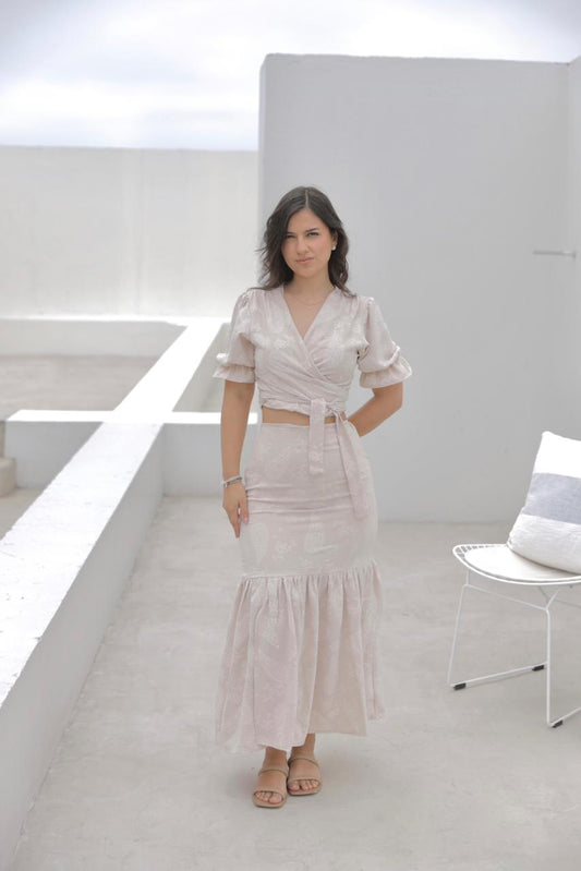 SET FALDA SIRENA / BLUSA HALI - BEIGE FLOREADO