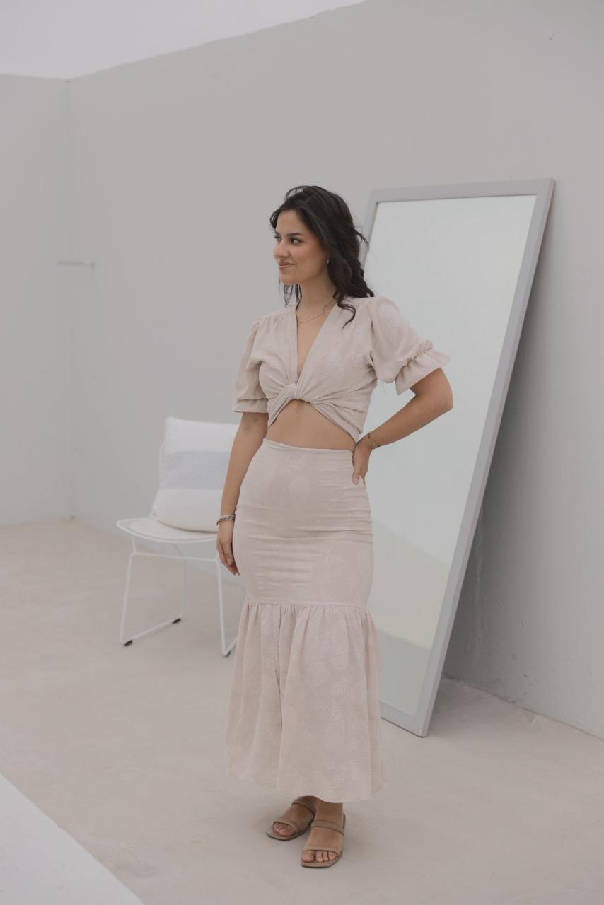 SET FALDA SIRENA / BLUSA HALI - BEIGE FLOREADO