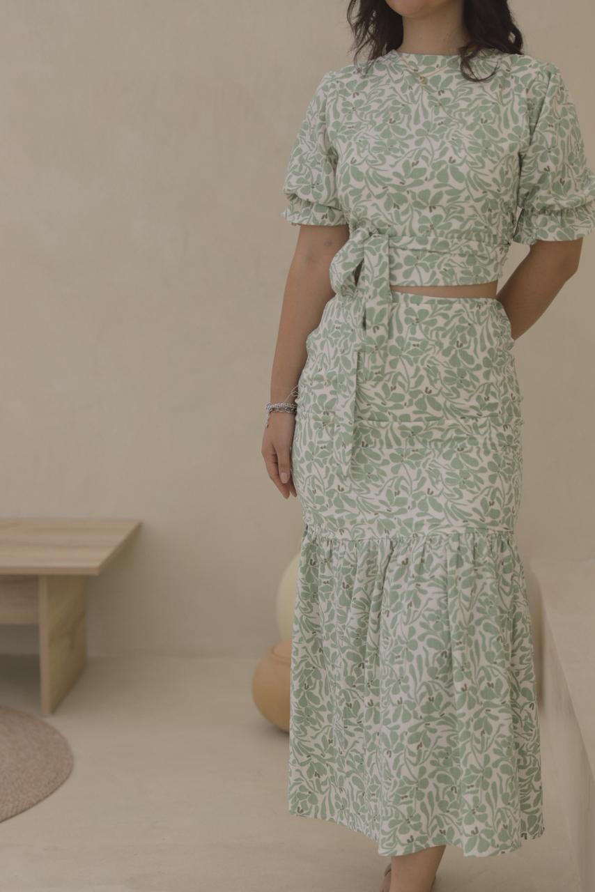 Falda Sirena - Verde floreado