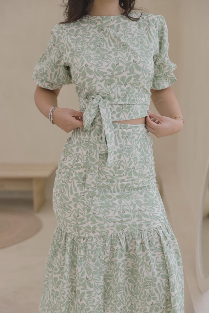 Falda Sirena - Verde floreado