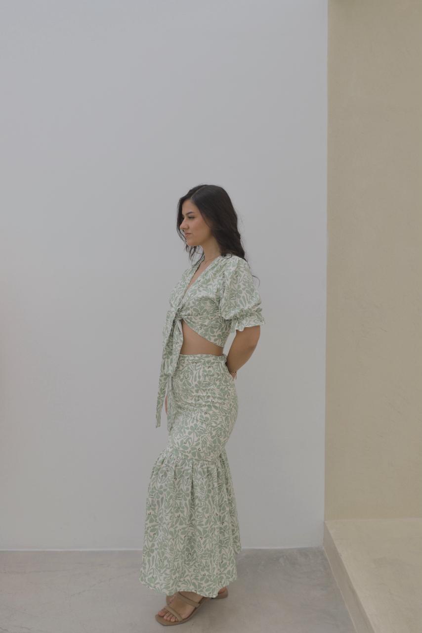 SET FALDA SIRENA / BLUSA HALI - VERDE FLOREADO