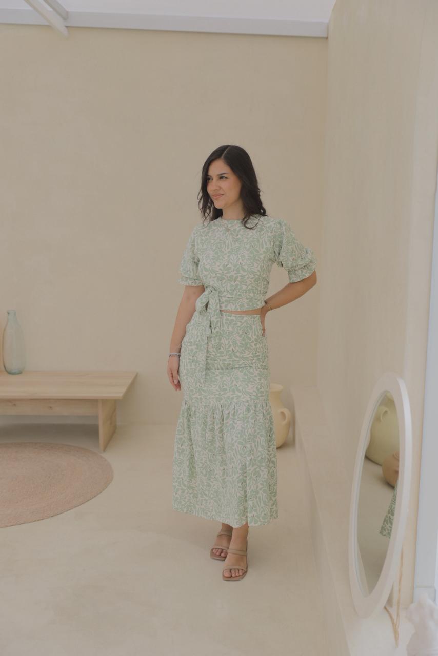 SET FALDA SIRENA / BLUSA HALI - VERDE FLOREADO