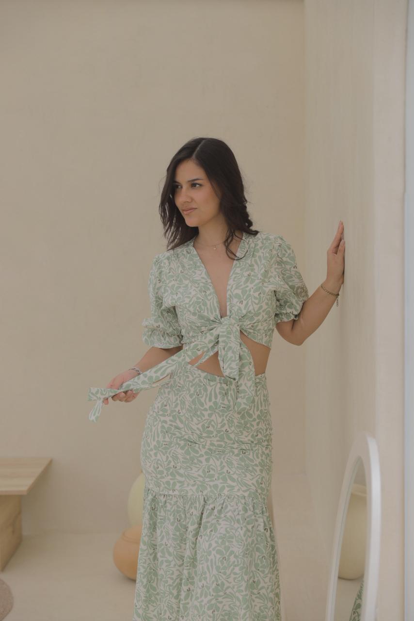SET FALDA SIRENA / BLUSA HALI - VERDE FLOREADO