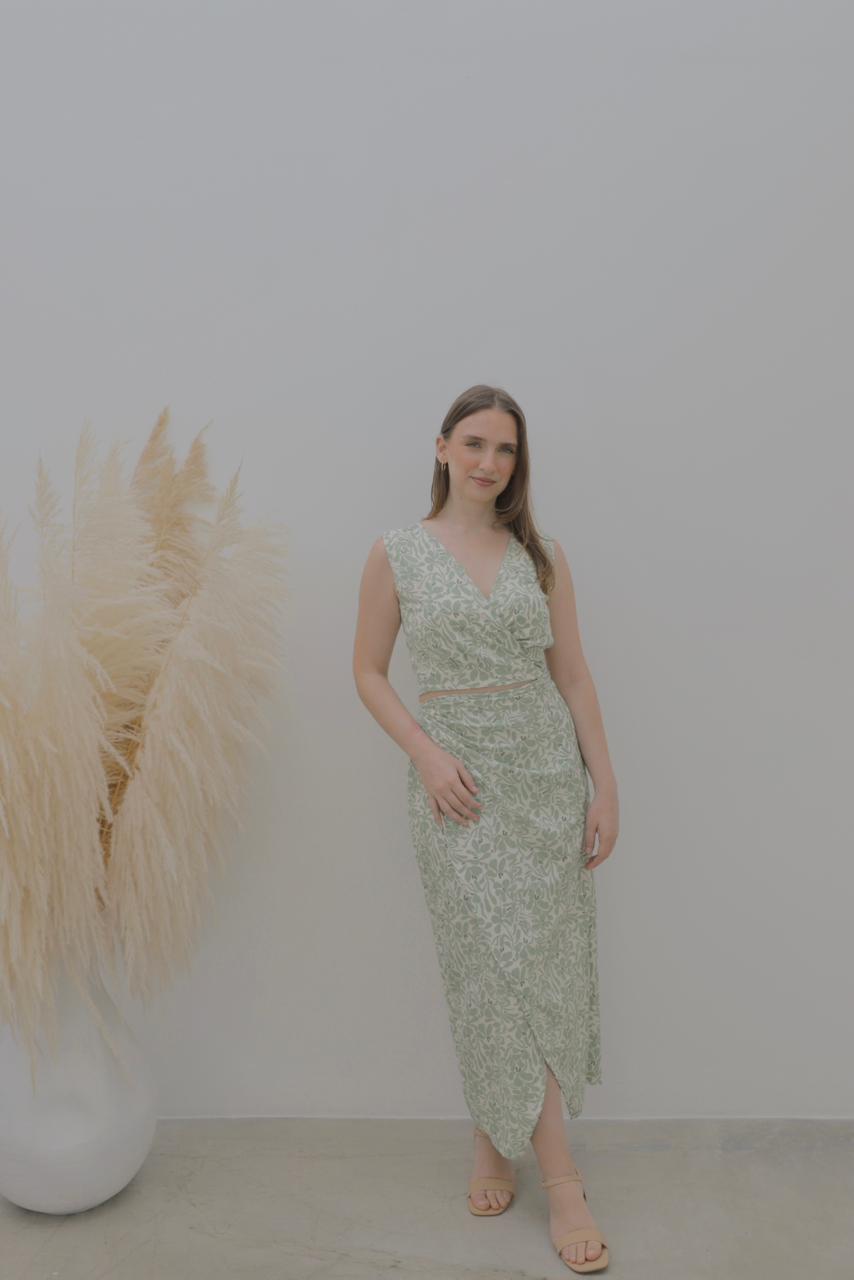 SET FALDA HALI / BLUSA SIRENA - VERDE FLOREADA