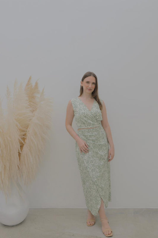 SET FALDA HALI / BLUSA SIRENA - VERDE FLOREADA