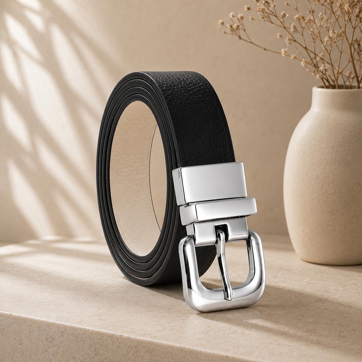 Correa reversible Rondini - Negro y Marfil