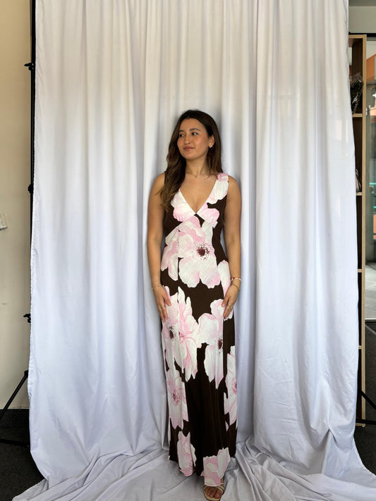 VESTIDO MARRON PAPER HEART FLOREADO - MARRON