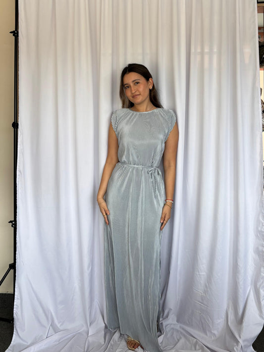 VESTIDO PLIZADO - PLATEADO