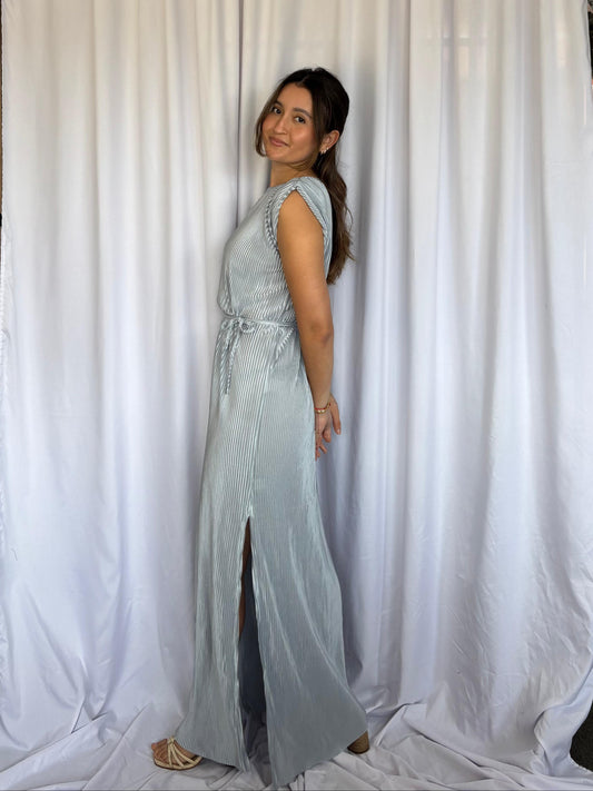 VESTIDO PLIZADO - PLATEADO